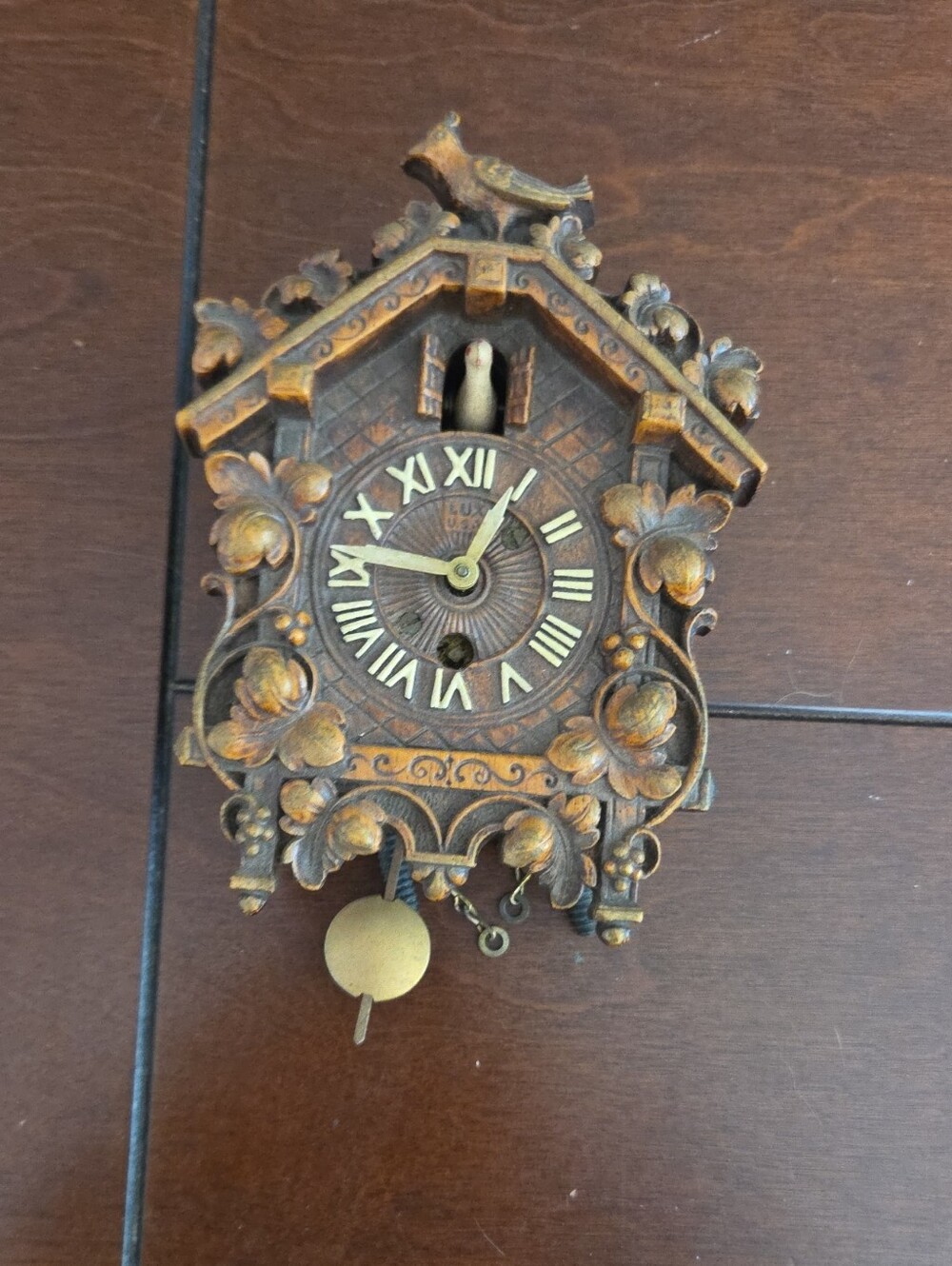 Lux Vintage Brown Mini Cuckoo Wall Clock - Lux Clock MFG For PARTS ONLY
